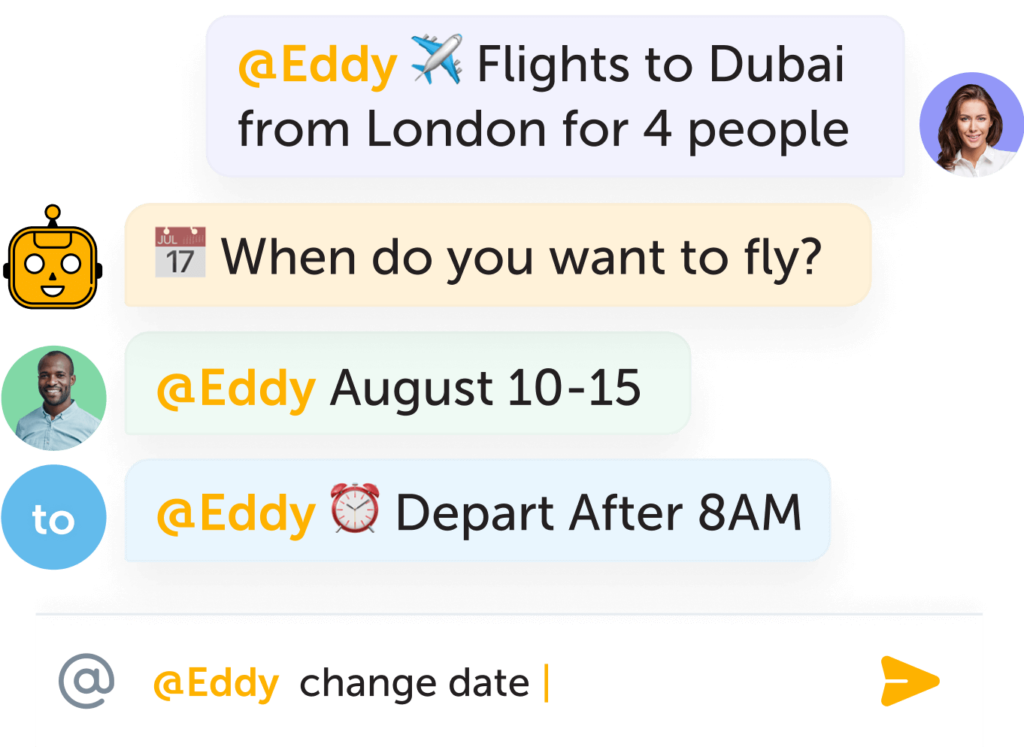 Plan trip with your friends in Eddy Travels group chat